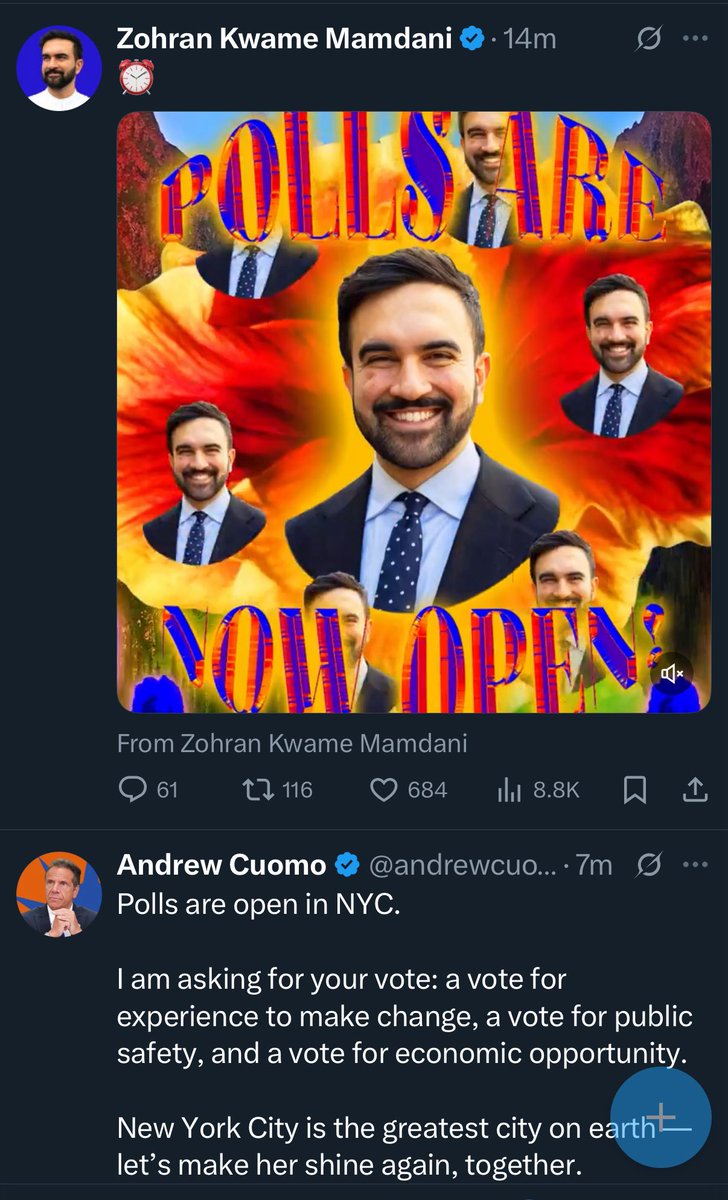 TaliGoldsheft's tweet image. These two posts just appeared on my feed back-to-back. 

One is of a man sharing multiple photos of himself asking people to vote, the other is of a man explaining why he deserves our vote.

NYC: don’t fall for the flowery aesthetics. We are so much better than that.