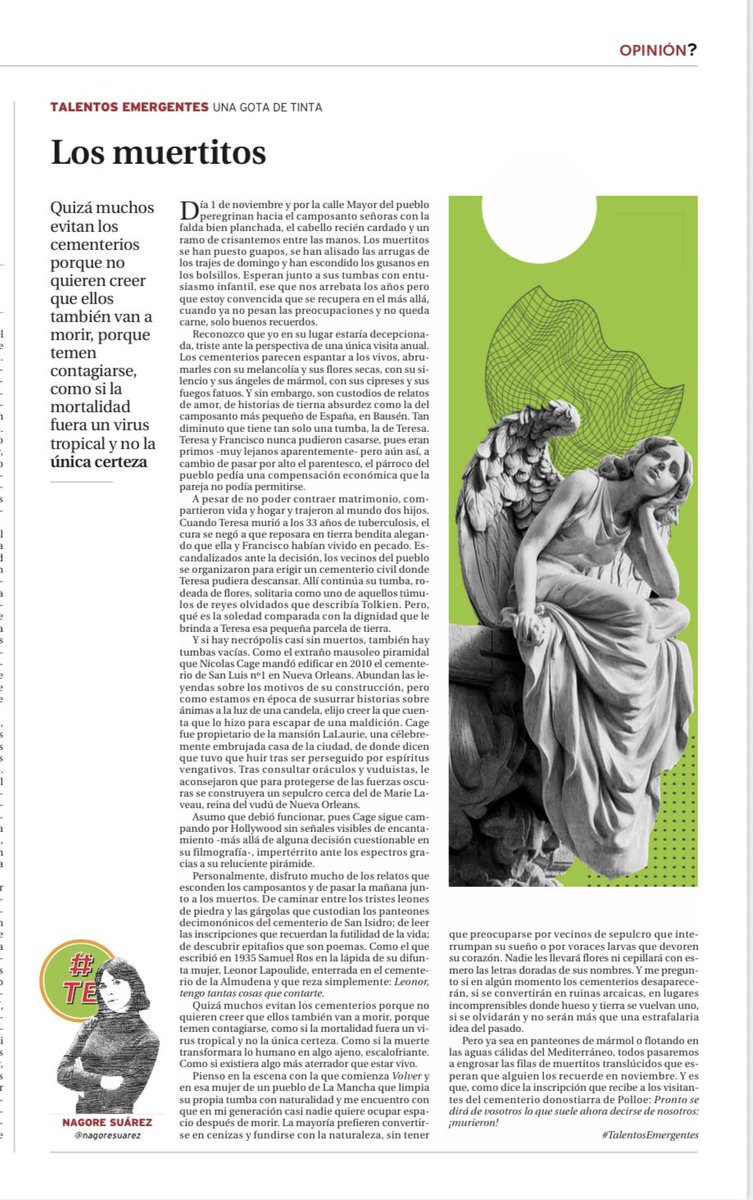 NagoreSuarez's tweet photo. Ayer se publicó en prensa mi primera columna, dedicada a Los muertitos y los cementerios ♥️ https://t.co/rDOsyR5jNN