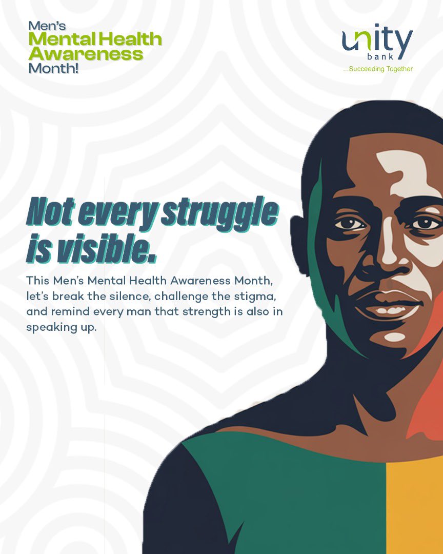 UnityBankPlc's tweet image. November is Men’s Mental Health Month — a timely reminder that true strength goes beyond staying tough. It’s about staying authentic, speaking up, and seeking support when needed.

At Unity Bank, we stand with every man choosing honesty over silence and conversation over…