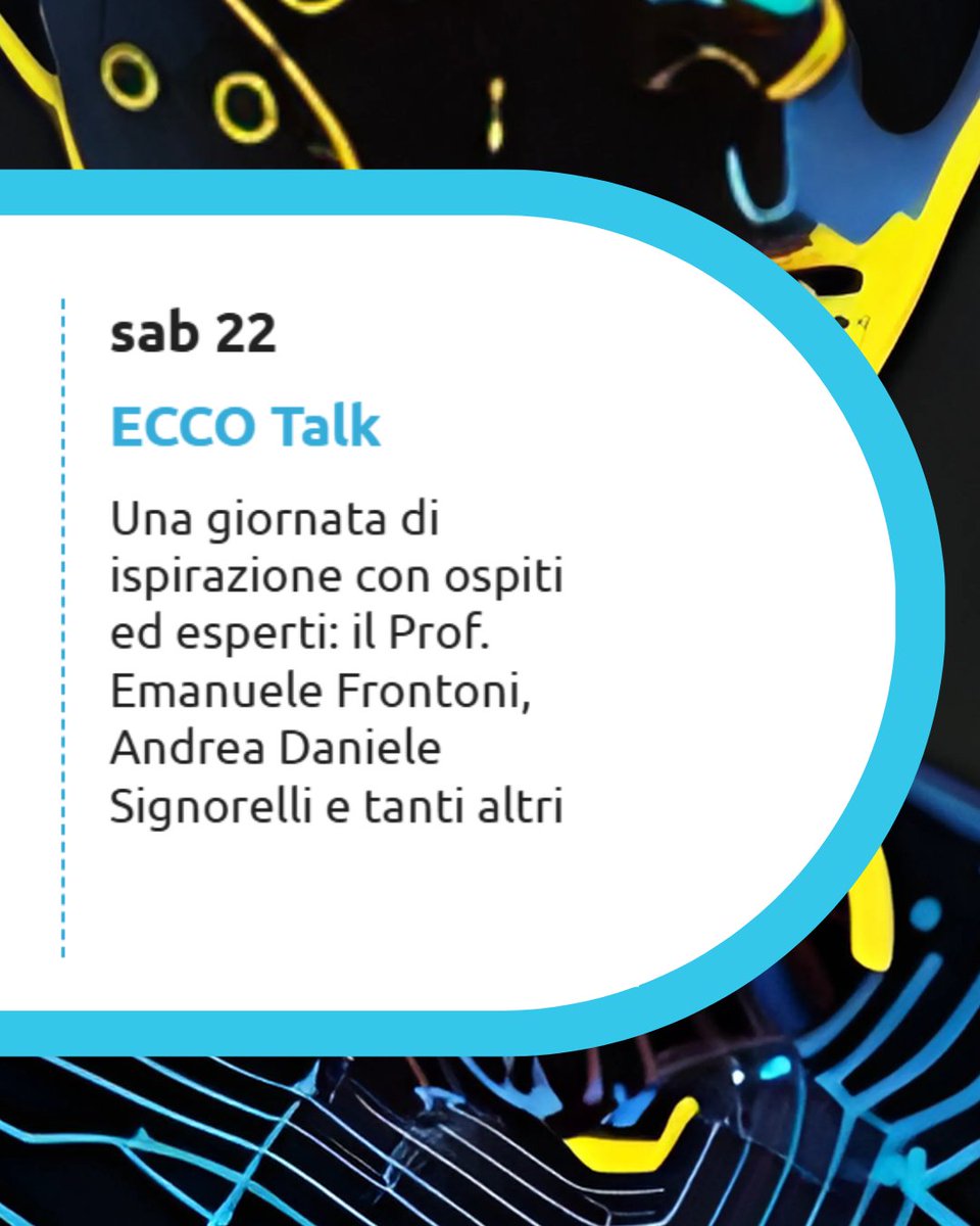 2/2
Il Programma completo di ECCO Digital Forum è online!
Non aspettare a registrarti, i posti per alcuni appuntamenti sono limitati.
eccodigitalforum.it/programma

#alessandria #trasformazionedigitale #eccodigitalforum #ecco