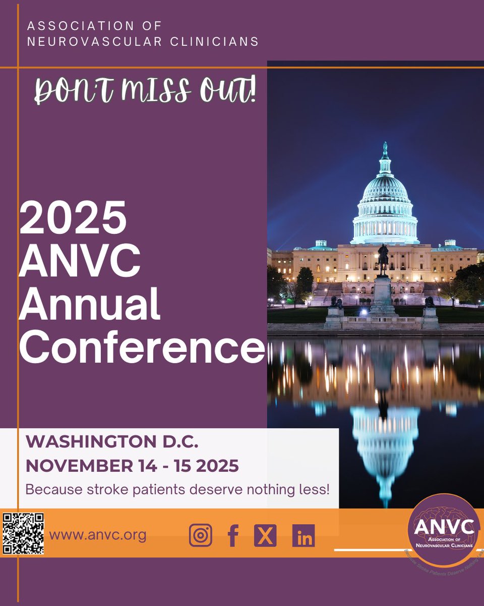 You won’t want to miss our stroke debates this year at #ANVC25! There’s still time to register… anvc.org/i4a/pages/inde…

#stroke #strokecare <a href="/ANVC__/">Association of Neurovascular Clinicians</a> #becausestrokepatientsdeservenothingless #annualconference