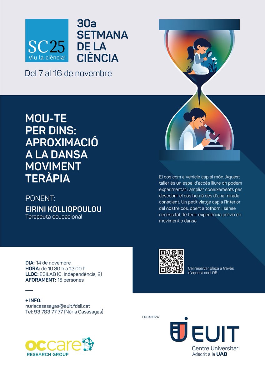 euit_terrassa's tweet image. 📢 CELEBREM LA 30a SETMANA DE LA CIÈNCIA!

📌 Del 7 al 16 de novembre, l'EUIT i el grup de recerca 
@OCCARE_euit organitzem diverses activitats, gratuïtes i obertes a tota la ciutadania, que ens conviden a reflexionar, experimentar i aprendre sobre salut, emocions i moviment.

✅…