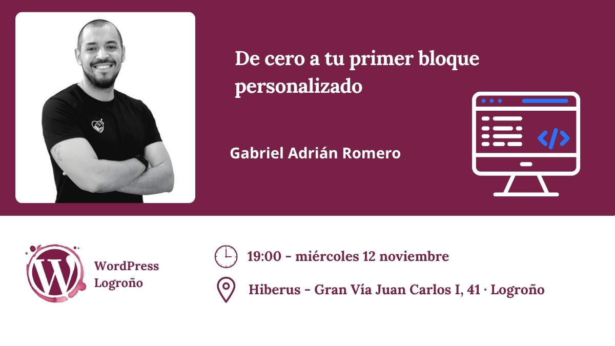 De cero a tu primer bloque personalizado con Gabriel Romero.

Vamos a ver paso a paso cómo desarrollar tu primer bloque personalizado para el editor de #WordPress

📍Hiberus Osaba - Gran Vía Juan Carlos I, 41 
 🗓️Miércoles 12 a las 18:30 

¡Nos vemos!
