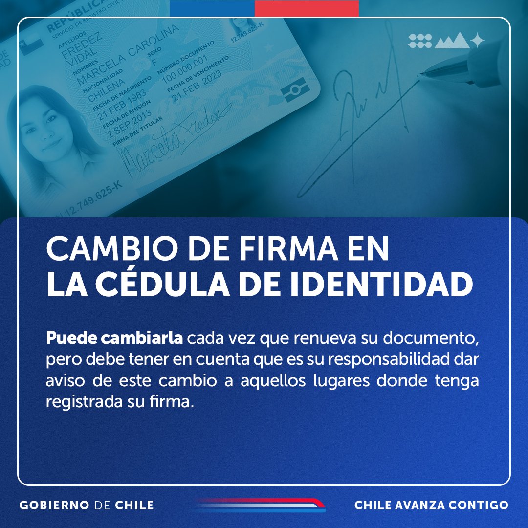 RCivil_Atacama's tweet photo. Buenos días. Ten presente esta información si vas a cambiar tu firma al renovar tu cédula de identidad👇 https://t.co/xETBLv64Rm