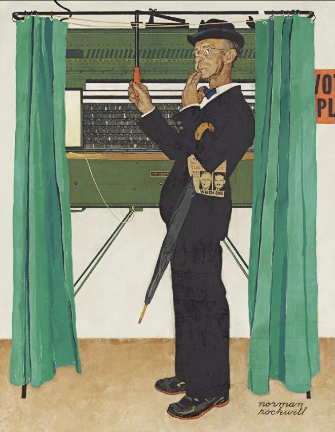 🗳️ Norman Rockwell’s 1914 work "Which One? – Study (Voting Booth)" captures the tense moment before a vote, blending narrative, empathy, and observation.

Part of our Rockwell &amp; N.C. Wyeth collection: 40 paintings + all 323 Post covers: pan-art-connections.com/collection/nor…