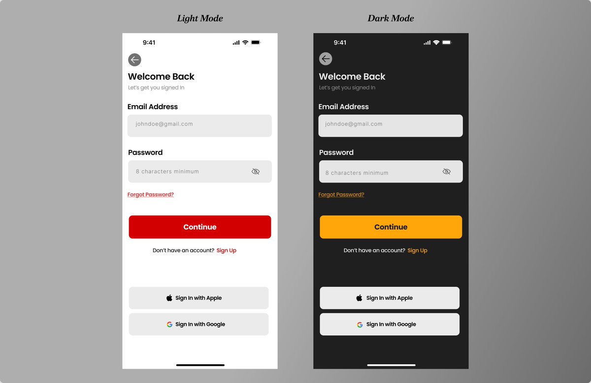 praise_dev's tweet image. Dark mode or light mode, which side of the interface are you on?😌

I need feedbacks for this login page i designed, and color palette suggestions on how i can blend the black and red color for dark mode🥹
