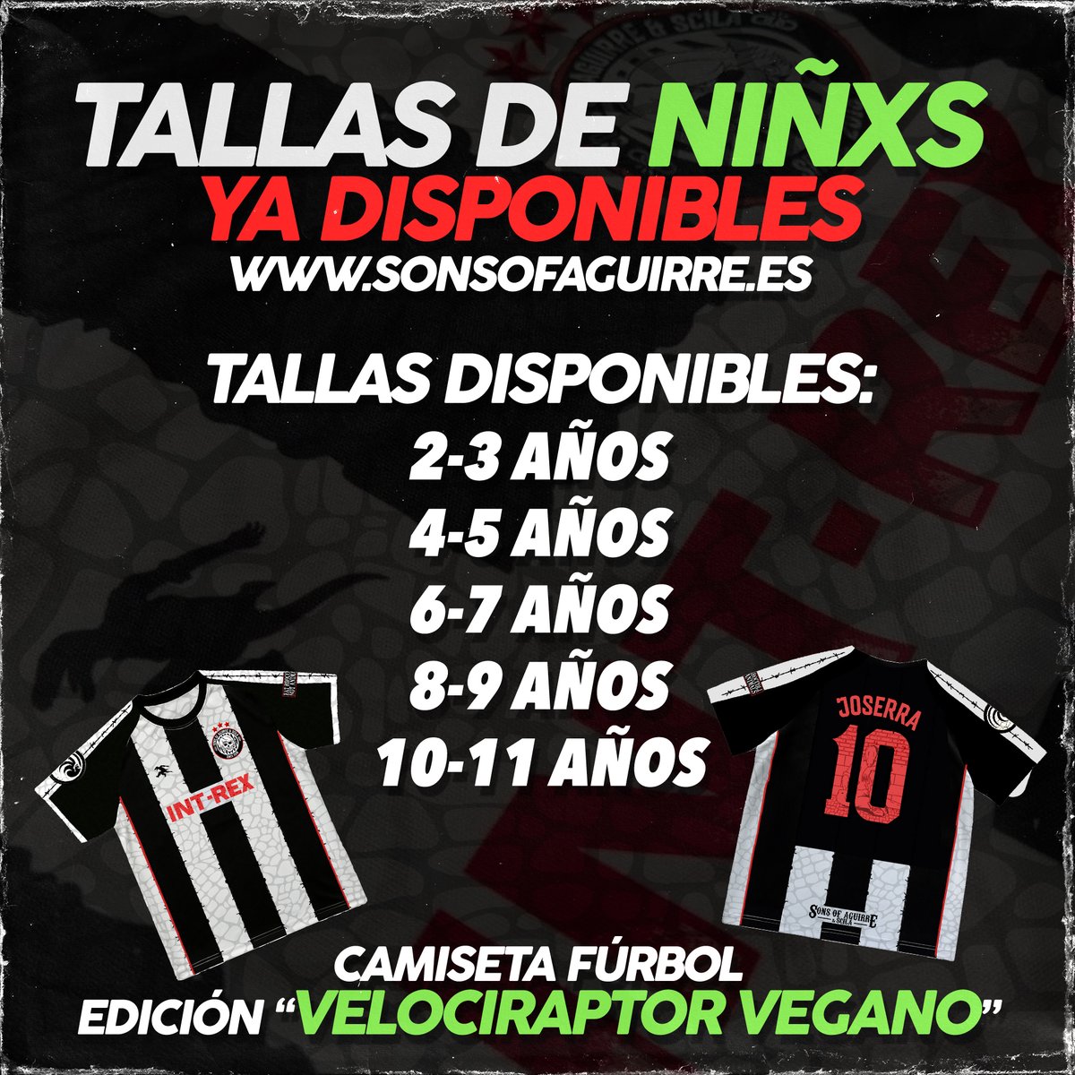SonsofAguirre's tweet photo. ¡TALLAS PARA NIÑOS YA DISPONIBLES!
https://t.co/mQZ6vL6Tgg
Tallas disponibles:
2-3 años
4-5 años
6-7 AÑOS
8-9 AÑOS
10-11 AÑOS

Os prometimos que íbamos a hacer todo lo posible y así es, que los peques  no se queden sin su camiseta de Joserra estas Navidades 🦖 https://t.co/uPcJCBR7YT