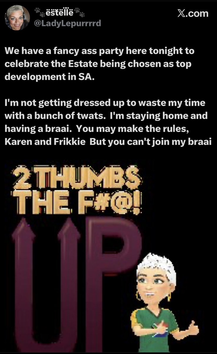Documenting: major estate celebration tonight.
Also documenting: resident publicly insulting attendees and refusing to go.
No commentary — just evidence.