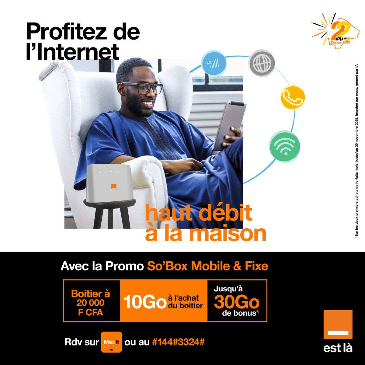 Profitez de votre temps libre pour vous amuser en famille.
En ce mois de novembre, la So’Box Mobile &amp; Fixe demeure votre partenaire pour vivre d'agréables moments en famille.
 👉🏾 RDV vite en agences et espaces.
#Promo #SoBoxMobile #SoboxFixe #Anniv’Orange #22AnsAvecVous
