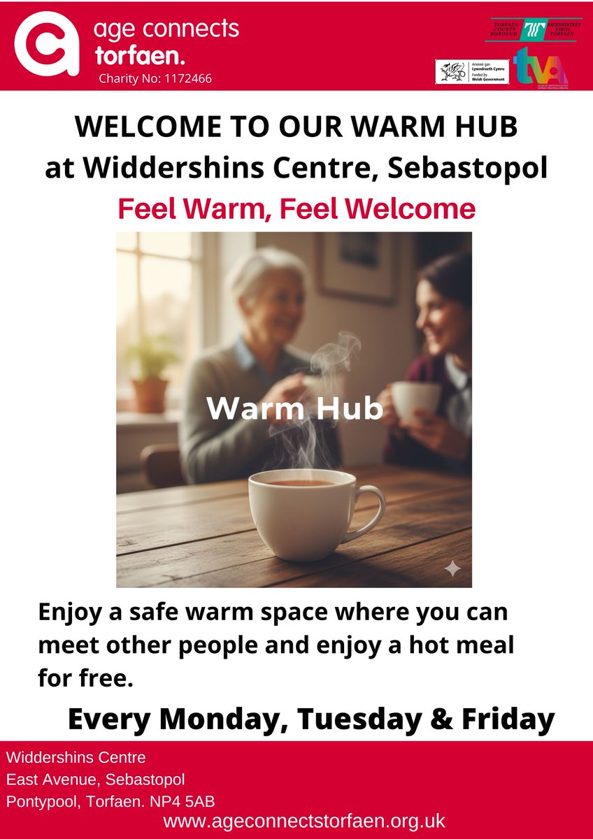 Introducing our Warm Hub! 

Thanks to <a href="/WelshGovernment/">Welsh Government</a> funding, we’re offering free hot meals to support people through the winter months. Come along, stay warm, and enjoy good food and company! 🍲☕

📍 Widdershins Centre 
⏲ Mon/ Tues/ Fri
#warmhub #WINTER #Community