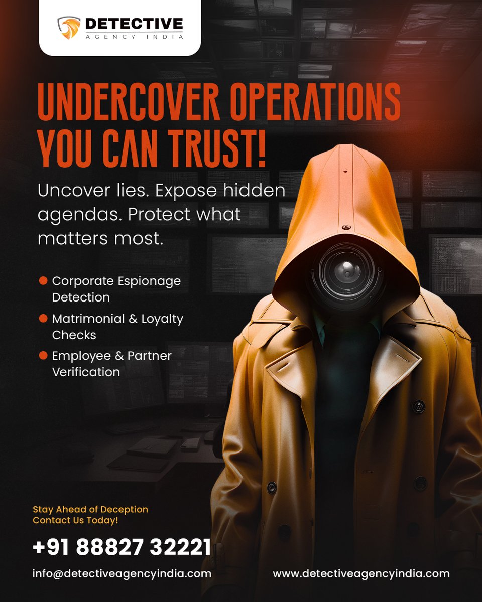 DIndia47737's tweet image. 🎭 Undercover Operations You Can Trust

Uncover lies. Expose hidden agendas. Protect what matters most — discreetly &amp;amp; professionally.

✅ Corporate Espionage Detection
✅ Matrimonial &amp;amp; Loyalty Checks
✅ Employee Verification

🌐 detectiveagencyindia.com

#UndercoverOps #DAI