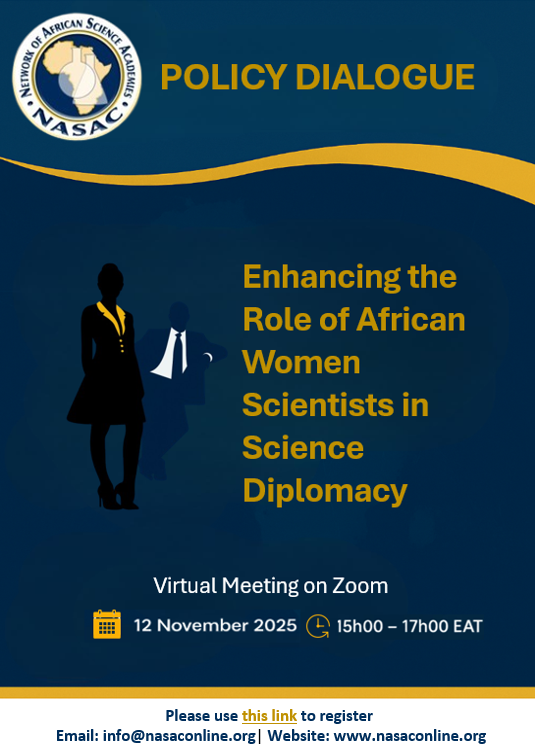 🌍Join NASAC on 12 Nov 2025, 15:00–17:00 EAT for a Virtual Policy Dialogue on Enhancing the Role of African Women Scientists in Science Diplomacy.  <a href="/IAPartnership/">InterAcademy Partnership (IAP) 🌍 #science #health</a>

🔗 Register: shorturl.at/LGJTa

#WomenInScience