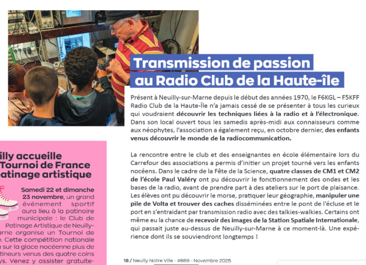 Un article dans le journal de ville de <a href="/neuilly_marne/">Ville de Neuilly-sur-Marne</a> sur le RC <a href="/f5kff_f6kgl/">F5KFF_F6KGL</a> pendant la #FDS2025 <a href="/FeteScience/">Fête de la science</a>