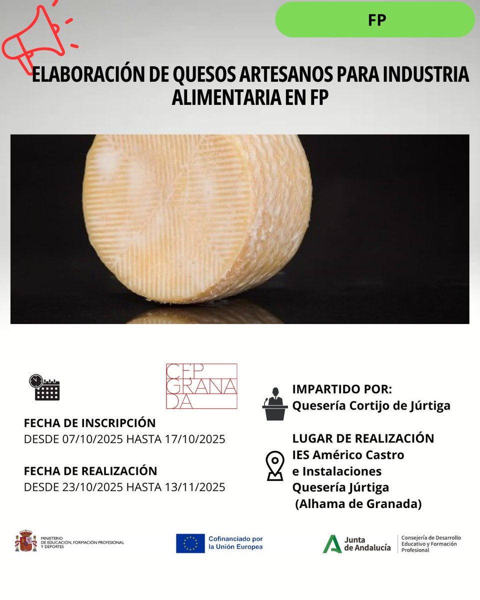 ¡como la FP misma! Nos encontramos en la 2ª sesión del curso práctico de ELABORACIÓN DE QUESOS ARTESANOS realizado en el IES Américo Castro de Huétor Tájar por la Quesería Cortijo de Júrtiga. <a href="/cepdegranada/">CEP de Granada</a> #fp