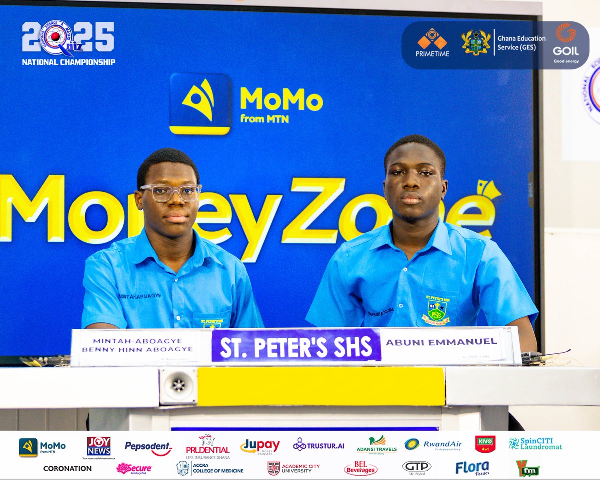 Congratulations to Benny Hinn Mintah-Aboagye, <a href="/JSMQ_GH/">Junior Science and Mathematics Quiz</a> 2022 contestant for Glorious Child School, for representing St. Peter's SHS at the Nationals of the NSMQ 2025 and making it to the Semi-Finals.

We are super proud!

#JSMQ2025