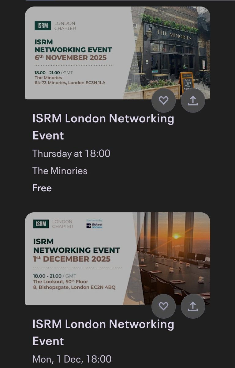 MilenaM_MM's tweet photo. Our #ISRMLondon #UKChapter @theISRM is are delighted to announce our next in-person events:

🎫 6 November 2025 @ 18:00 GMT at The Minories, London 

🎫 1 December 2025 @ 18:00 GMT at The Lookout, Bishopsgate, London

RSVP here: https://t.co/MUqNkUDn5g https://t.co/eSJ2ncstKN