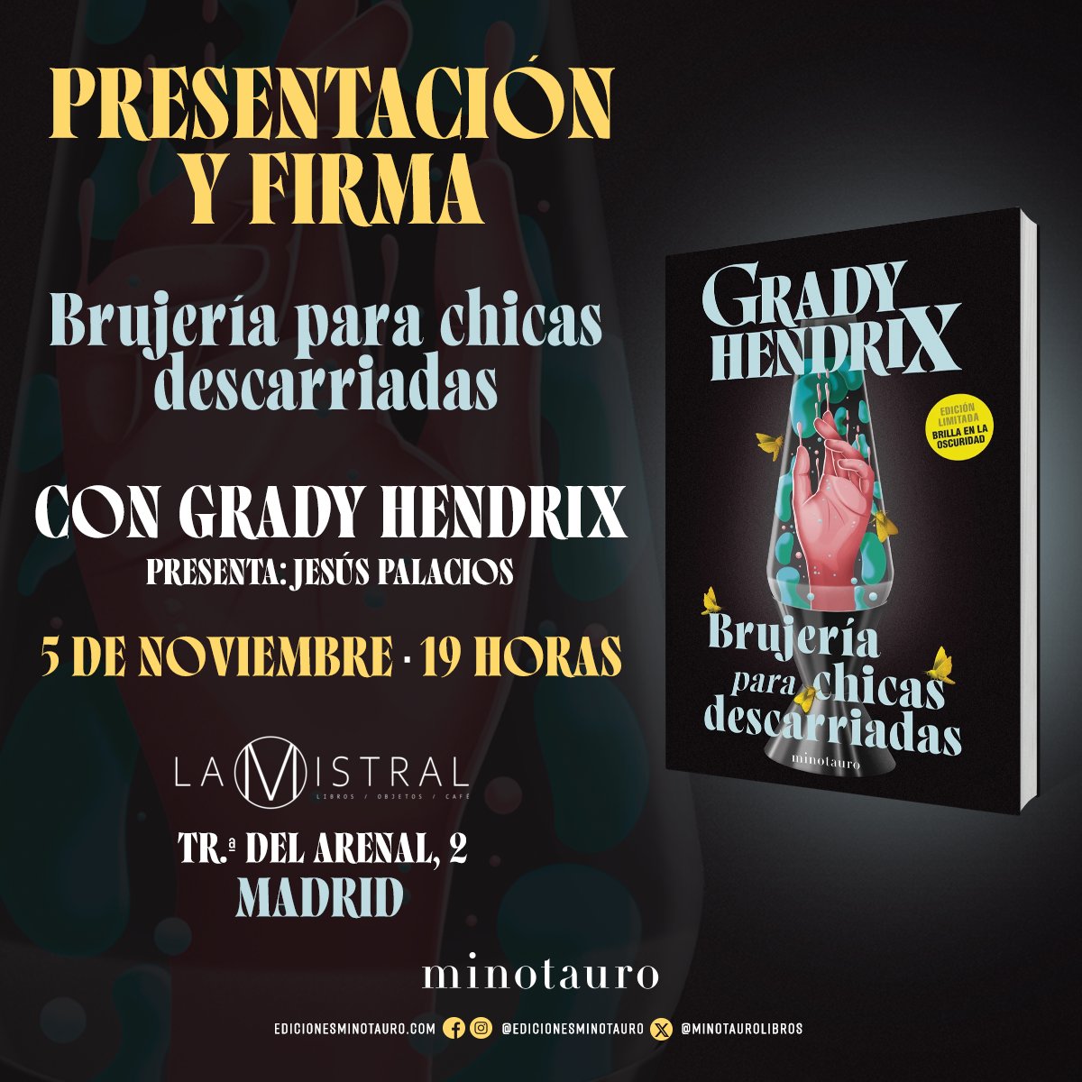 🗓️ 5 de noviembre  19:00 
➤ MADRID - Presenta Jesús Palacios
 Tr.ª del Arenal, 2 (Librería LaMistral)
<a href="/lamistralmadrid/">Librería La Mistral</a>