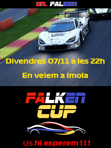 DrFalken1976's tweet photo. Aquesta setmana torna la FalkenCUP!!     

Us esperem a Imola..     

Ens podeu seguir per:  https://t.co/0k4HdybVkA   

+Info: https://t.co/TpJPynibnW   Us hi esperem!!

Recordeu que podeu contactar amb mi si voleu participar. https://t.co/Oke3cnPuaC