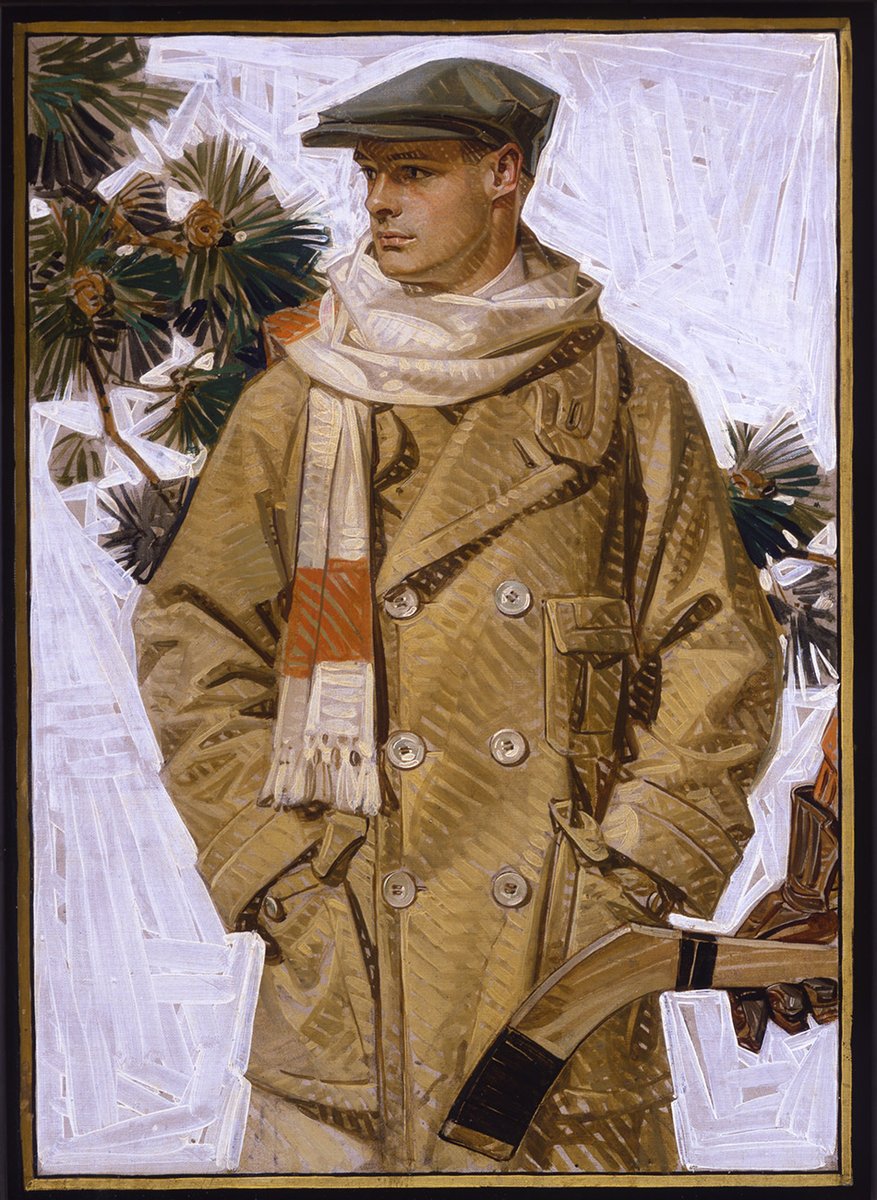 As the chill sets in ❄️🧥, J.C. Leyendecker’s 1919 "Man in Coat and Scarf" shows the art of layering—both in style and storytelling. Explore how Leyendecker shaped Norman Rockwell &amp; American illustration through our collection: pan-art-connections.com/collection/nor…