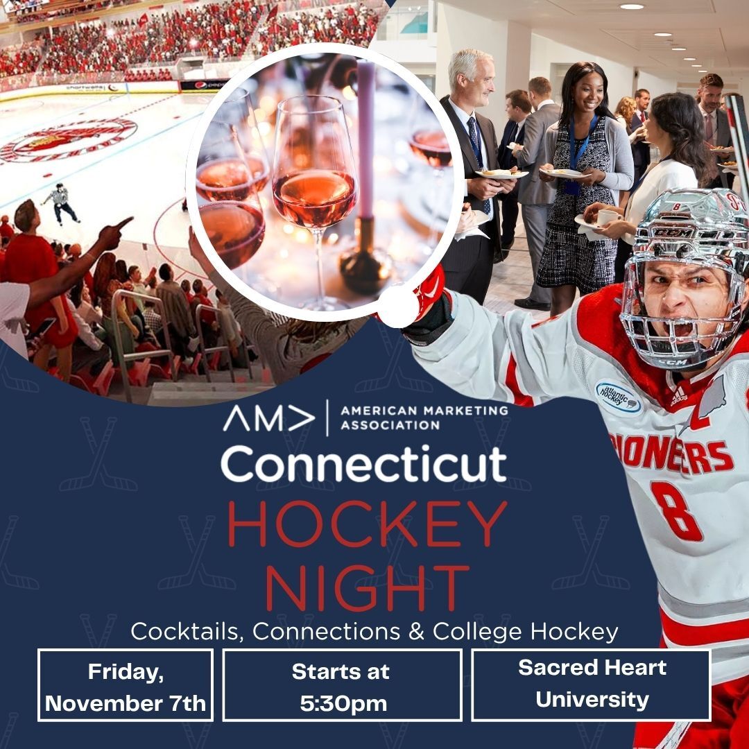 Network Cheer Connect
 Join AMA CT for Cocktails, Connections &amp; College Hockey – Nov 7
 Ticket includes drinks, bites &amp; hockey!
 Sacred Heart U
 5:30P Networking | 6:40P Puck Drop
 $25 Members | $30 Non-Members
 👉  zurl.co/lmzhX
 #AMACT #Networking #CollegeHockey