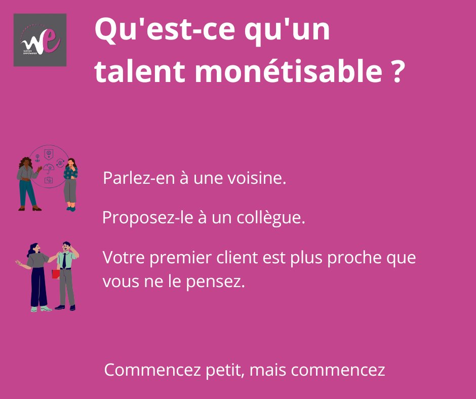 women_ong's tweet image. Bien cuisiner ? Coudre ou tresser ? Bien garder des enfants ? Ce ne sont pas juste des hobbies, ce sont des compétences monétisables.

Commencez petit, mais commencez. Parlez-en à une voisine.

#ÉducationFinancière #EntrepreneuriatFéminin #Talent #Revenu