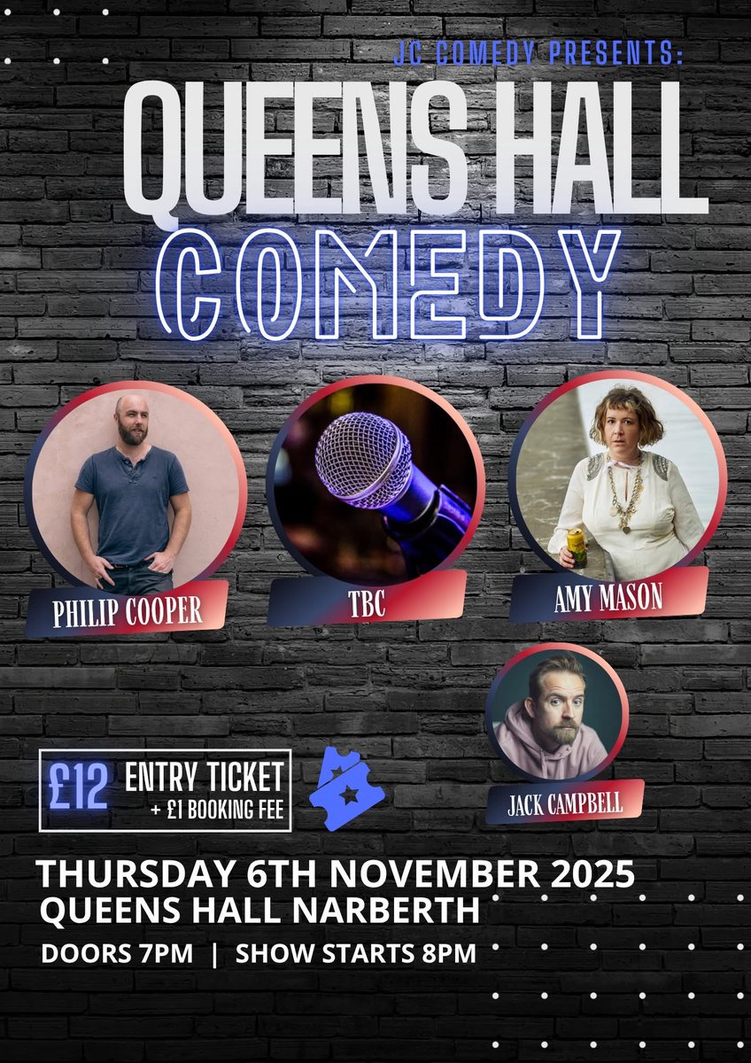 SourceOfHumour's tweet image. 🚨THIS THURSDAY🚨@QueensHallNarbs 
📅6/11/25
Headlining: Amy Mason
Support: Philip Cooper + TBC
MC: Jack Campbell
Advanced Tickets £12+bf. Buy direct via 👇
🎟️thequeenshall.org.uk/events/queens-…
or call Box Office on 01834 861212
Doors 7pm show starts 8pm
Food Available from BOCS Music Bar