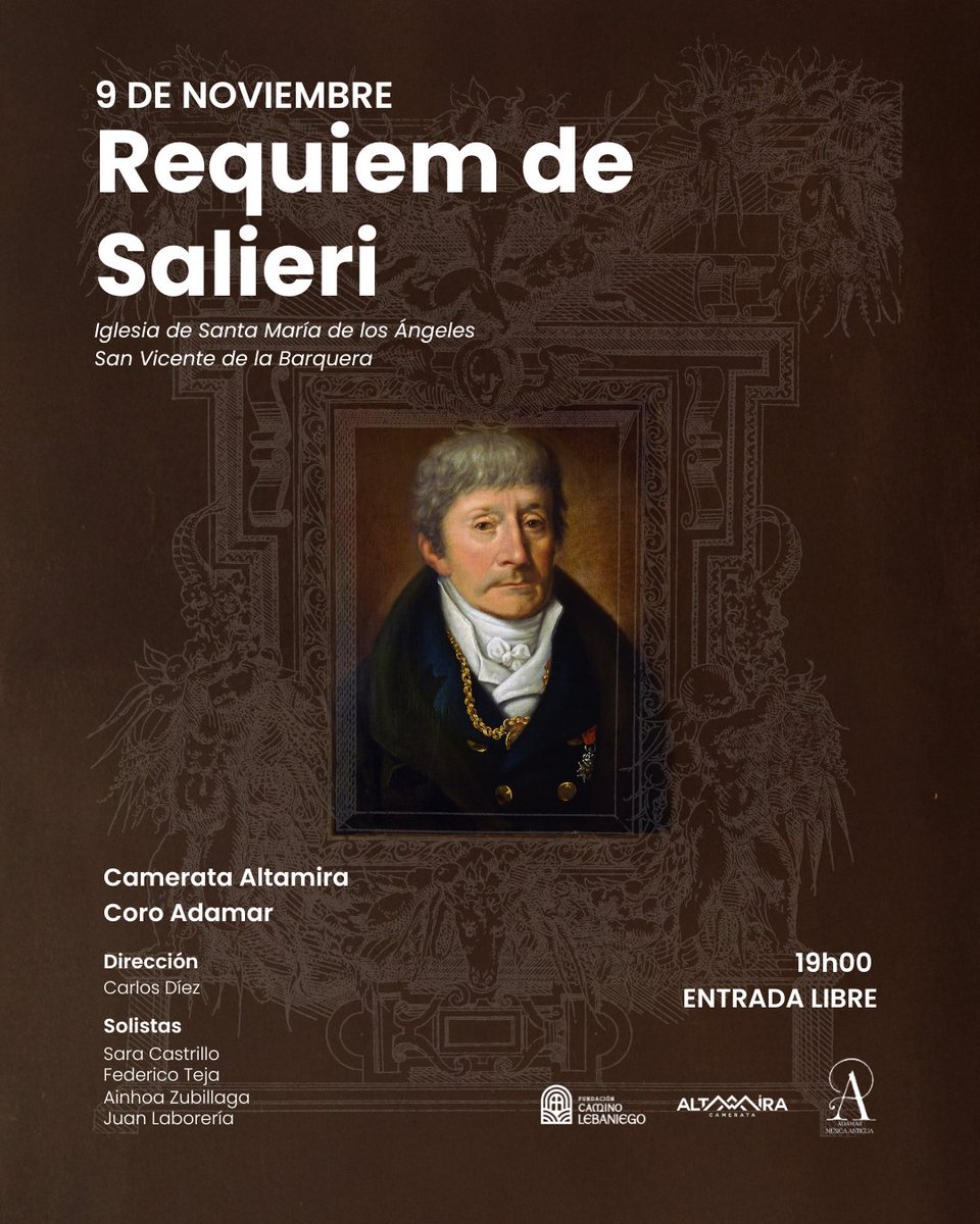 CLebaniego's tweet image. 🎶 9 nov | San Vicente de la Barquera
La Iglesia de Santa María de los Ángeles acoge el Réquiem de Salieri con Camerata Altamira y Coro Adamar.
🕖 19:00 | Entrada libre
🎶 Nov 9 | Salieri’s Requiem performed by Camerata Altamira &amp;amp; Adamar Choir.
Free entry.
#CaminoLebaniego
