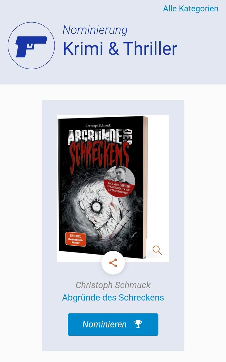 Mein Buch ist für einen Lovely Books Award in der Kategorie "Krimi &amp; Thriller" nominiert!

Wenn ich möchtet würde ich mich sehr freuen wenn ihr für mich abstimmt c: 

lovelybooks.de/community-awar…