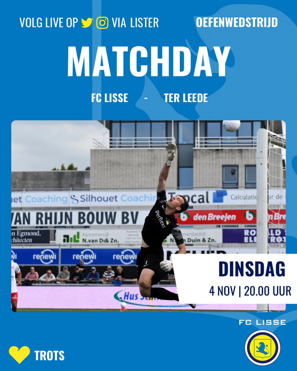 ⚽️ OEFENWEDSTRIJD | 🟡🔵 ⚔️ 🔴🟡  | Aftrap 20.00 uur. Entree gratis. Tot vanavond! #LISter <a href="/Ter_Leede/">VV Ter Leede</a>