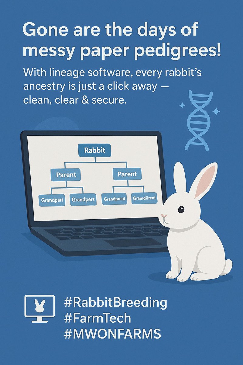 MwonFarms's tweet image. 🧬✨
Gone are the days of messy paper pedigrees!
With lineage software, every rabbit’s ancestry is just a click away — clean, clear &amp;amp; secure. 💻🐰
#RabbitBreeding #FarmTech #MWONFARMS