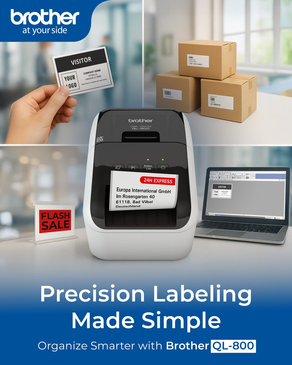 brotherindia's tweet image. Simplify labeling. Amplify productivity.

The Brother QL-800 prints in black and red — fast, clean, and ready for any task.

#Brother #QL800 #SmartLabeling