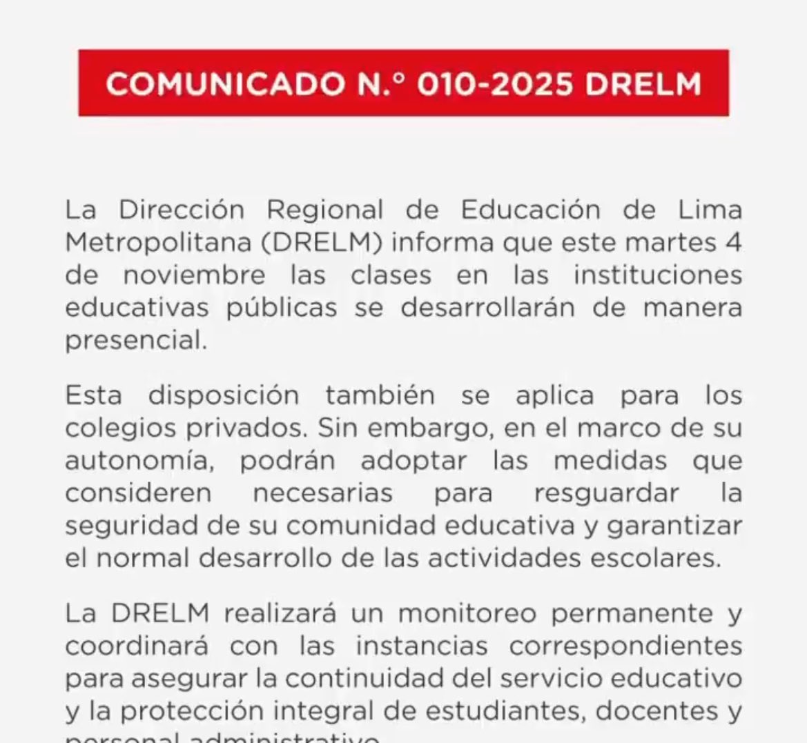 jmhidalgo's tweet image. 🤷🏽 A la izquierda el comunicado donde la @drelm_lima confirma que las clases serán presenciales. A la derecha el comunicado donde la misma @drelm_lima informa a las 3am que las clases serán virtuales por el paro de transportistas. 👈🏾👉🏾