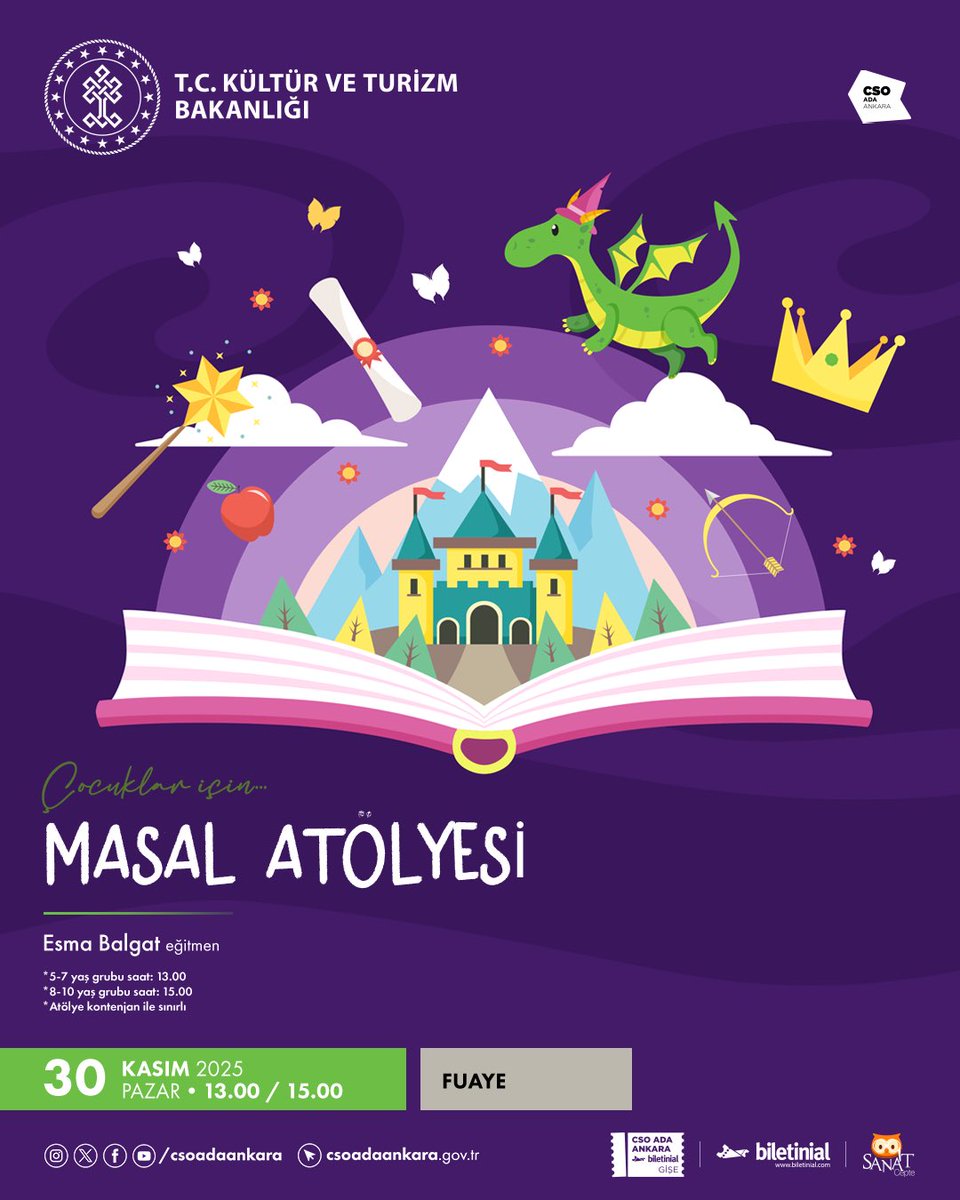 🎉 Drama atölyemizde, minik sanatseverler özgüven kazanacak, rol yaparak yaratıcılıklarını geliştirecekler. Her atölye yeni bir macera, her oyun yeni bir keşif!

Minik sanatseverlerimizi atölyemize bekliyoruz.

🗓️ 30 Kasım Pazar
📍 Fuaye
⏰ 13.00/15.00

#CSOAdaAnkara