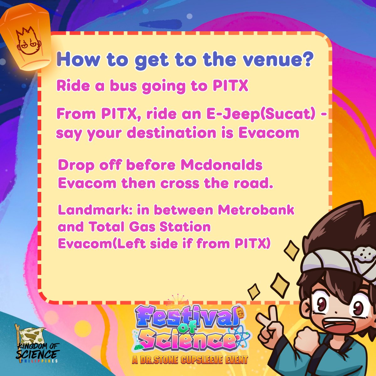 drstPHcommunity's tweet photo. 🗺️💫 10 billion percent ready to journey to the Festival of Science? 🧪🎆

Don’t worry, Sciencers — we’ve got your route covered! 🚀

Check out our quick guide so you can arrive safe, sound, and science-bound! 🧭💥 https://t.co/QrjlGAAxfn