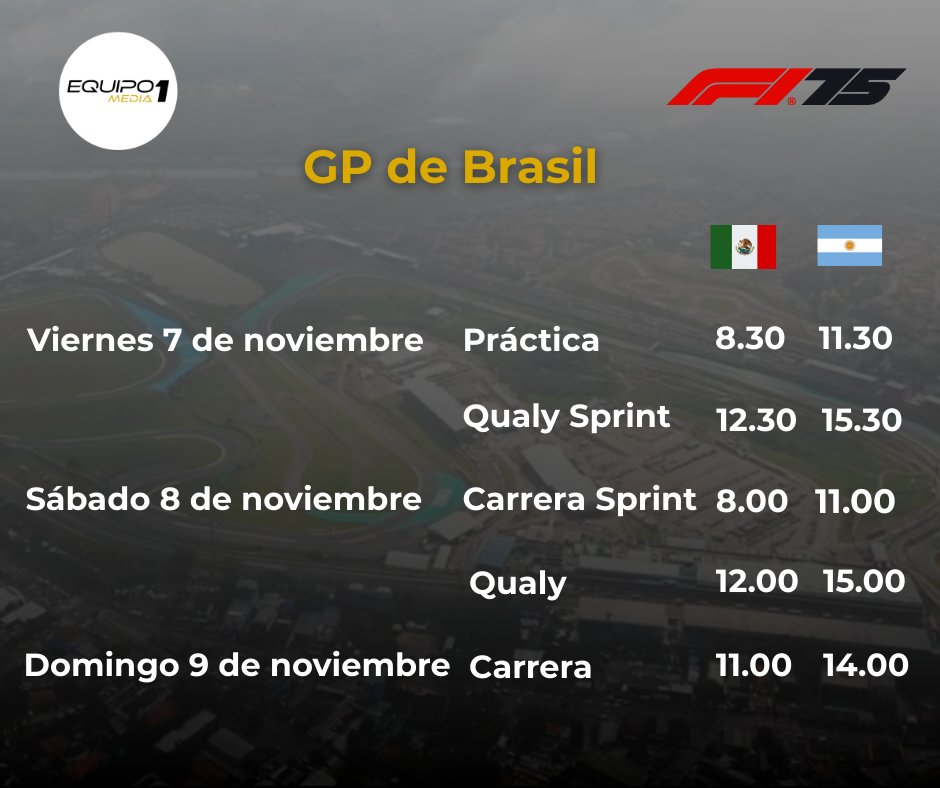 Se viene el #BrazilGP!!

Les dejamos los horarios del fin de semana #F1