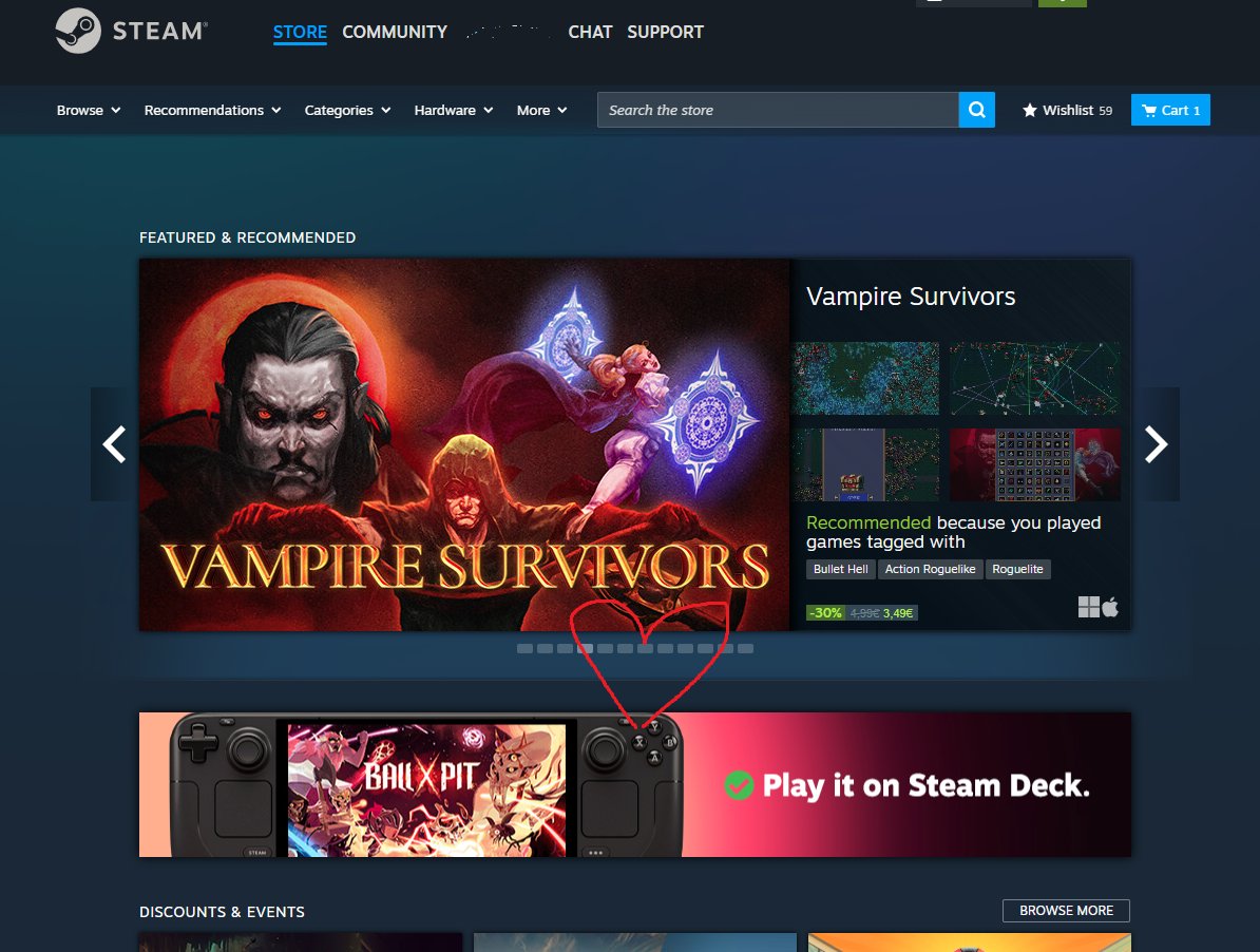 What if we hold hands on the Steam homepage <a href="/poncle_vampire/">Vampire Survivors 🦇</a>? 👉👈