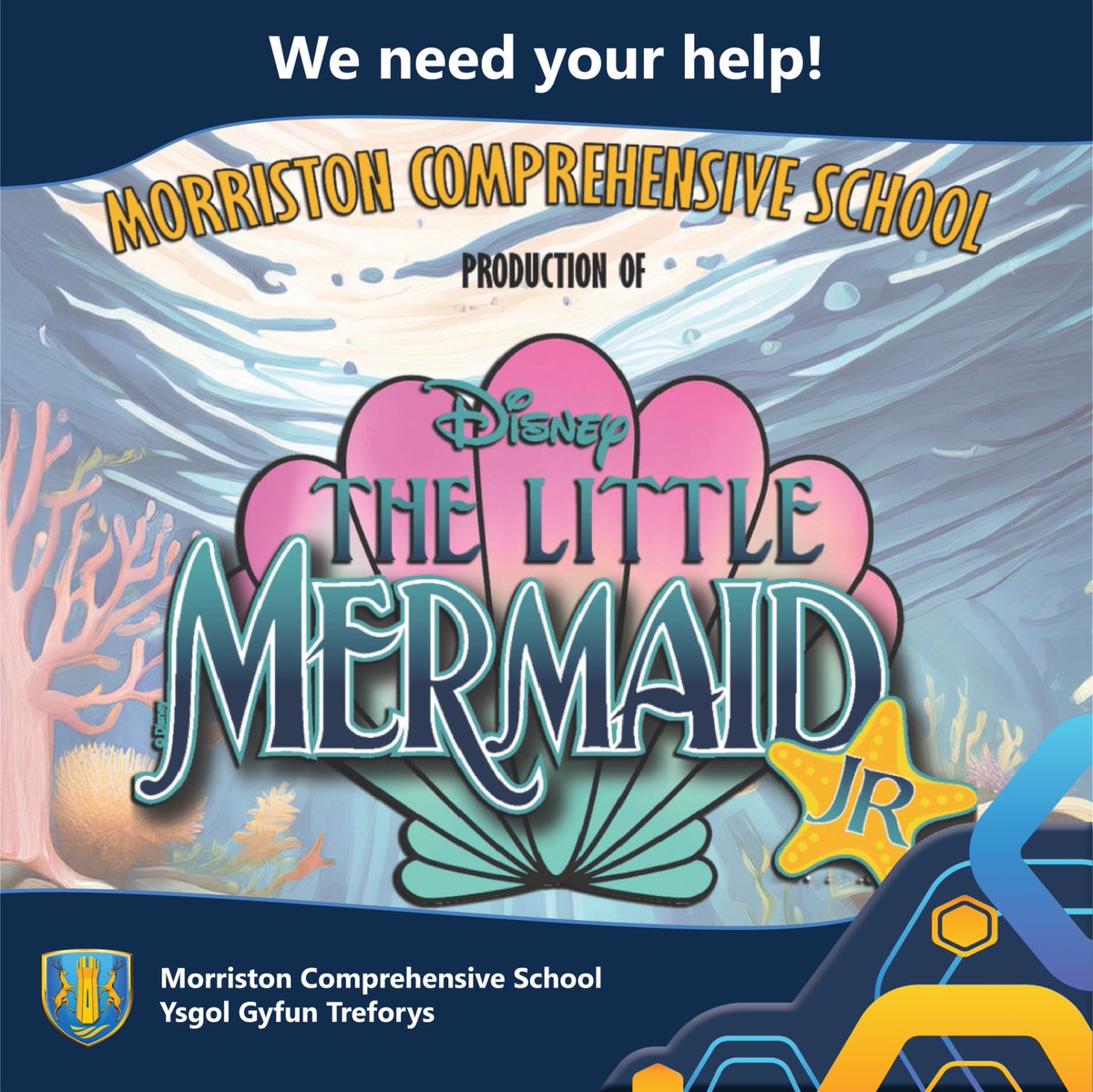 MorristonComp's tweet image. Our annual production is back this March with The Little Mermaid!

We are in need of the following items and would appreciate if anyone could help us out:

– Clothes rails
– Hangers
– Paint (any colour)
– Fishing net/rods
– Rope
– Sweeping brushes
– Wooden mops
– Wooden brushes