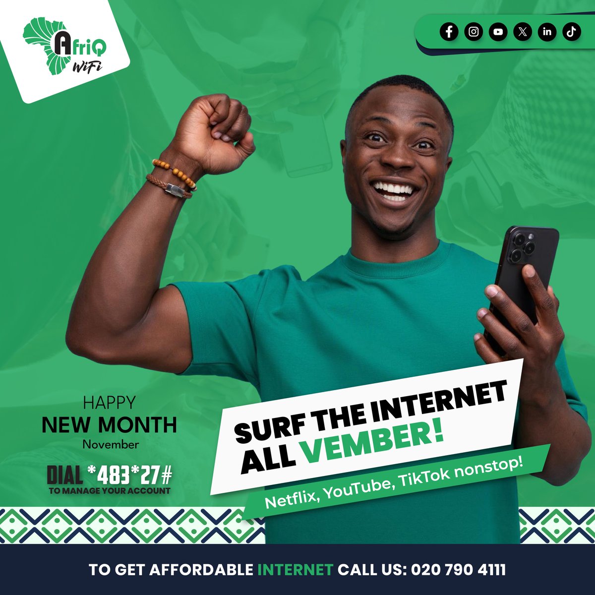 AfriQ_Wifi's tweet image. Surf all vember with highspeed @AfriQWiFi internet.
Make November a month full of fun and laughter.
Dial *483*27# to connect and manage your account.

#saluteiworldvillagemarket #shasurgicalpackage #idei2025ke #breakfastclubkbc #GithinjiDelivers Oncology Services Tanzania Samia