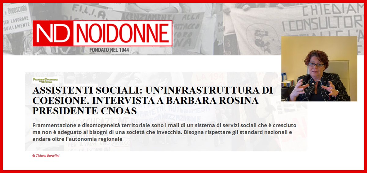 Grazie a <a href="/noidonnemag/">noidonne</a>. Parliamo dell'importanza del servizio sociale come strumento di coesione e di salvaguardia dei diritti.
📌tinyurl.com/3aj3t9u8
<a href="/CnoasNazionale/">CNOAS</a> #assistentisociali