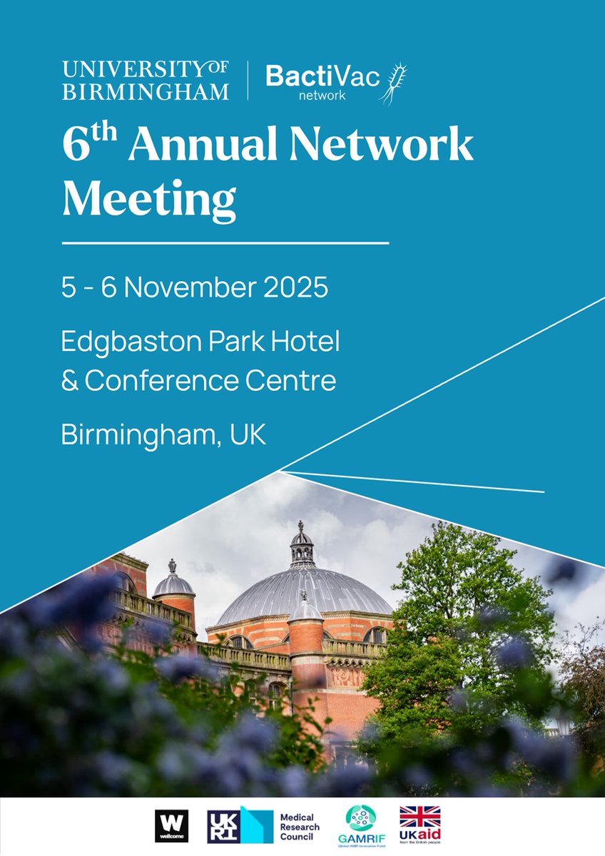 BactiVac's tweet photo. We’re excited to welcome delegates from around the world to the @unibirmingham this week for the 6th @BactiVac Annual Network Meeting! Stay tuned for updates, highlights and insights from leaders in bacterial vaccinology. 
 
#BactiVacEvents #AMR
@wellcometrust @The_MRC @UKgovGHS @britsocimm @MicrobioSoc @UoBinfectionsch
