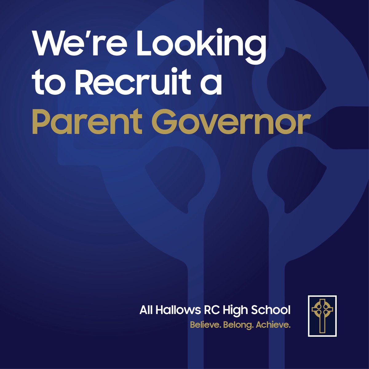We are looking to recruit a Parent Governor. Interested? See our website for contact details: allhallowsrc.co.uk/governors #believebelongachieve