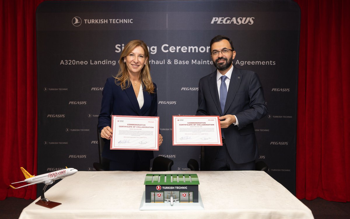 We have signed two agreements with Pegasus Airlines, expanding our long-standing partnership even further! 🤝 Under the first agreement, we will provide landing gear maintenance and overhaul services for Pegasus Airlines’ Airbus A320neo aircraft for the next six years. Per the
