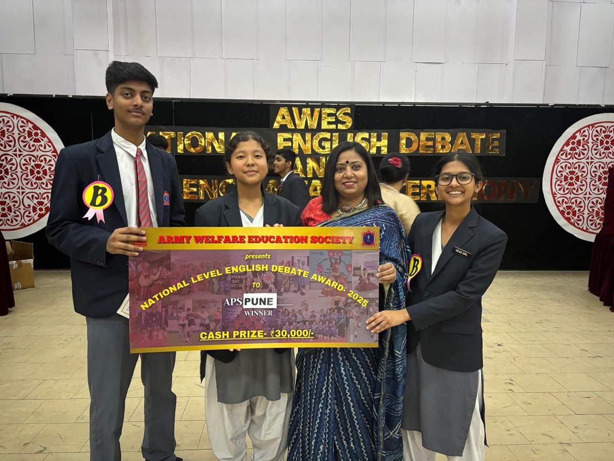 apspune01's tweet photo. 🏆 National Champions! 🏆
Team APS Pune triumphed at the National Level English Debate Competition, showcasing eloquence, confidence, and teamwork! 🎤✨

#NationalChampions #APSPune #DebateWinners

https://t.co/J9iGkHpeWk https://t.co/p0p7ojuMW5