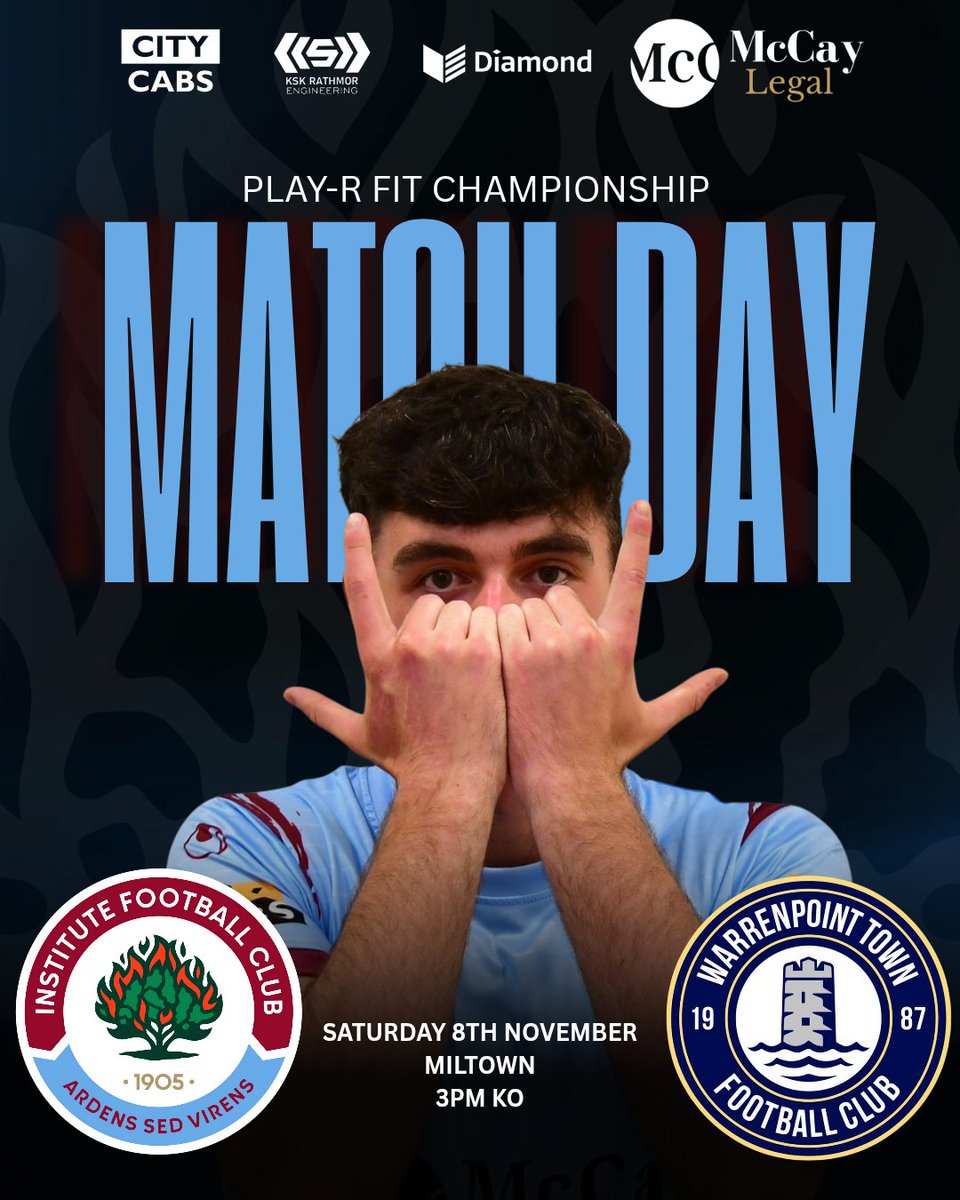 🔵⚪ ON THE ROAD! ⚪🔵
After a brilliant 2-1 win over Armagh City, Institute FC travel to Warrenpoint Town this Saturday (8 Nov) in the Playr-Fit Championship!
📍 Miltown Stadium
⏰ KO 3PM
🚌 Room on buses — message the page to book!
 #InstituteFC #PlayrFitChampionship #AwayDay