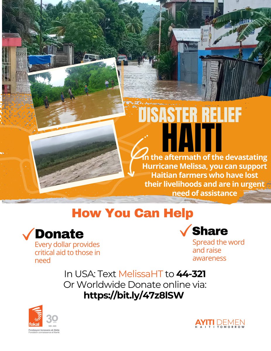 S_Fleary1's tweet image. NEW: Urgent call for donations to help Haitian 🇭🇹 farmers affected by Hurricane Melissa. 🙏🏾❤️🇭🇹

Please follow @ayititomorrow for more information or see below. 👇🏾 

secure.givelively.org/donate/ayiti-d…