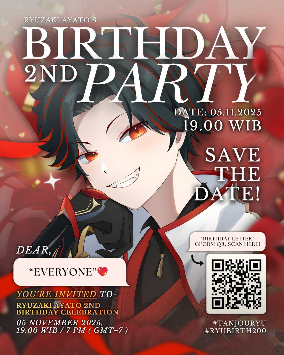 BESOKKK AKU ULTAAAHHH!💖
Yukk Ramein 2nd Birthday Stream Ryu di Youtube, besok Rabu 5 November 2025, pukul 19.00 WIB!

Link Livestream : youtube.com/live/udDSmS7oa…

Link Google Form : forms.gle/SijxD6fXYsSX9m…

I'll be waiting for your attendance!
#TanjouRyu #RyuBirth200 #Ayalive