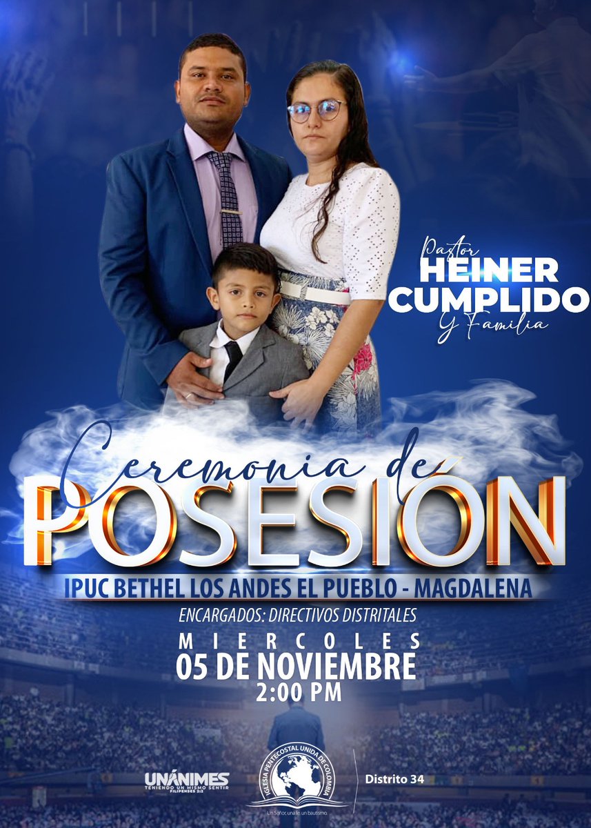 Ipuc_Distrito34's tweet image. Ceremonia de posesión Pastor Heiner Cumplido Y familia - IPUC Bethel Los Andes, El Pueblo, Magdalena.

#Distrito34
#88años
#IPUC
#Unanimes