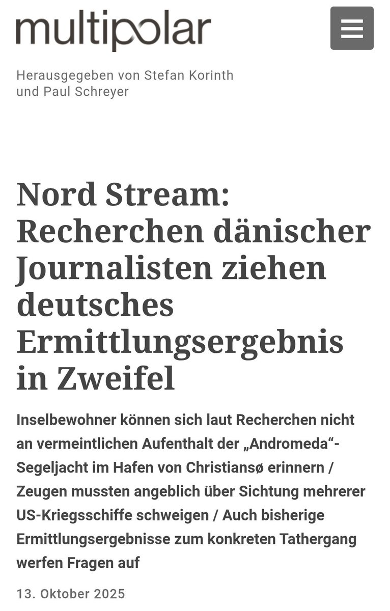 <a href="/bundeskanzler/">Bundeskanzler Friedrich Merz</a> <a href="/ManuelaSchwesig/">Manuela Schwesig</a> Ps. Es ist auch jenes Bundesland, welche mit #NordStream2 und dem russischen Gas, heute wirtschaftlich mehr verloren hat, als vor der Sprengung. Wann wird dieser Terrorakt und Angriff auf unsere Infrastruktur endlich öffentlich zugänglich gemacht und entsprechend verurteilt ⁉️