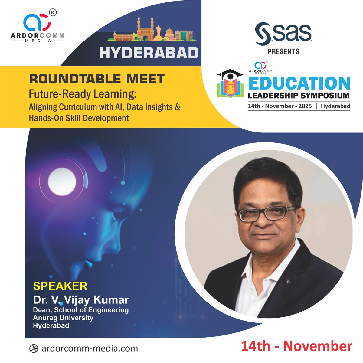 ardorcomm's tweet image. We welcome Dr. V. Vijay Kumar, Dean, School of Engineering, Anurag University as one of the distinguished speakers at the SAS Presents ArdorComm Education Leadership Symposium.

More: ardorcomm-media.com/elshyderabad2/

#ArdorComm #EducationLeadership #FutureOfEducation #SkillDevelopment