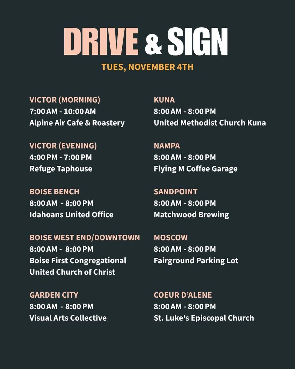 IdahoansUnited's tweet image. Idaho, today is the day! 
🚗💪  Stop by one of our all-day drive-thru and sign locations to sign the Reproductive Freedom and Privacy Act.  Let&apos;s put reproductive rights back on the ballot! ✊ 
#endtheban #reprorights #idahoansunited #backtoidaho